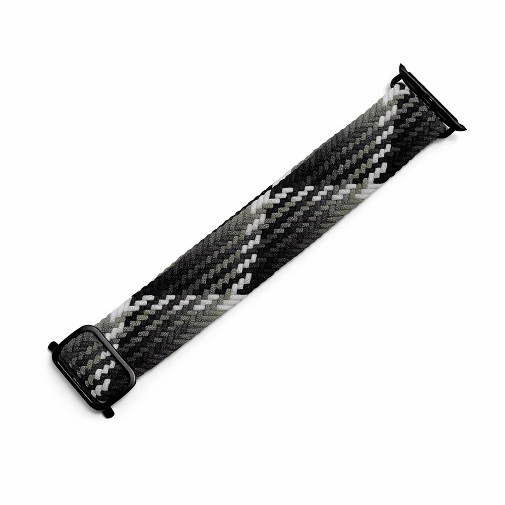 Braided Solo Loop Adjustable Watch Band Black Grey White Chevron Pattern